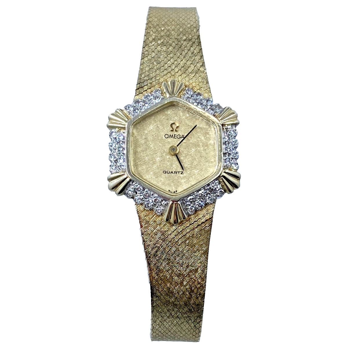オメガ　レディース Hexagonal Omega Ladies 14K Bracelet Watch Diamond Bezel Quartz