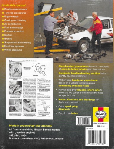 Haynes Nissan Sentra Petrol Engine 1982-1994 Workshop Repair Manual MPN 72050 - Picture 2 of 2