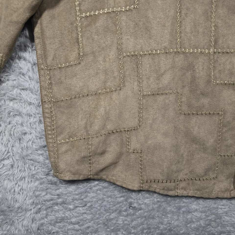 Crazy Horse Liz Claiborne Shirt Mens Large Brown Faux Suede Patchwork Stitch - Image 2 of 4