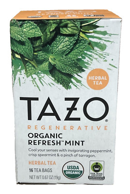 Tazo Regenerative Organic Refresh Mint Herbal Tea 16 Tea Bags 0.67 oz