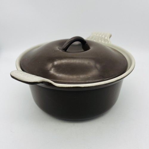 Vintage Le Creuset Brown Enameled Round Cast Iron Lidded Casserole Pot #18 - Picture 3 of 11