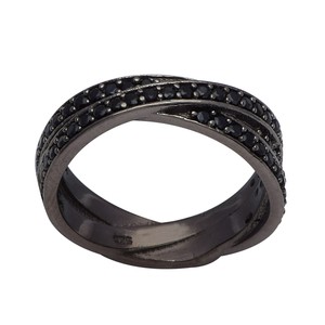 Round-Black-Spinel-Stone-Stackable-925-Silver-Eternity-Unisex-Wedding-Band-Ring