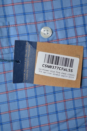 Charles Tyrwhitt Cornflower Blue Fine Check Classic Ft Non-Iron Stretch Poplin L - Picture 4 of 11