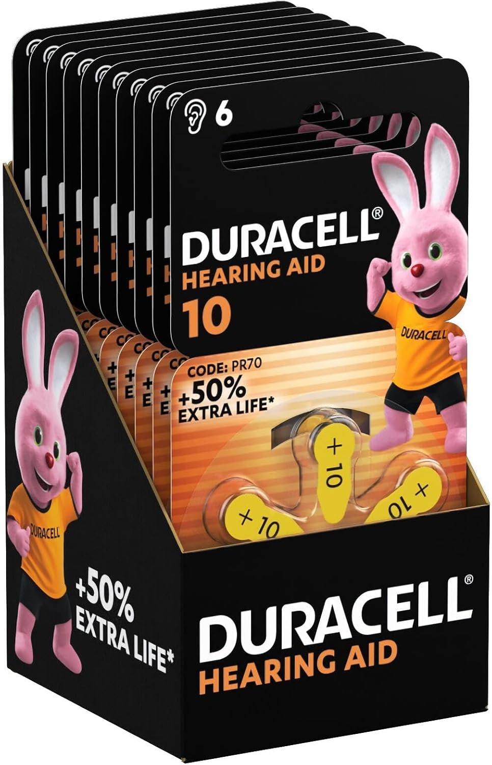 Duracell Hearing Aid Batteries Size + 10 - Pack 60 +50% Extra Life - Bulk Bundle