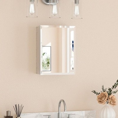 KeonJinn 14 x 18 in Silver Surface Mount/Recessed Medicine Cabinet with Mirror