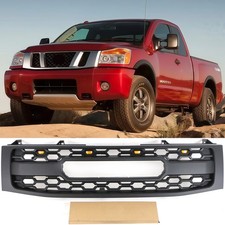 Front Grille Fits For 2004-2007 Nissan Titan Armada Black Upper Grill Wlight