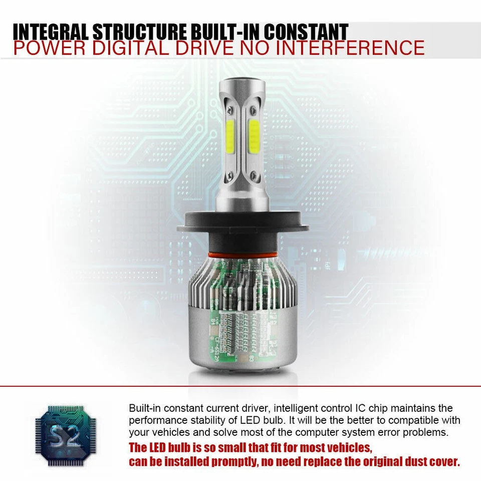 H4 9003 Bombilla LED HID Blanco 360° Alto/Bajo Beam Faro Moto 6500K Alta Potencia Foto 4 de 4