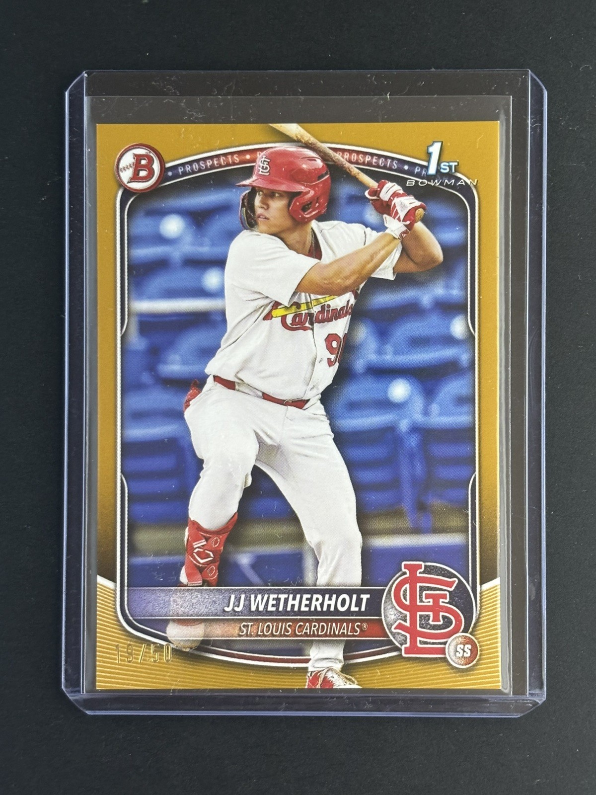 2025 Bowman JJ Wetherholt 1st Bowman GOLD #BP-22 12/50 - Cardinals