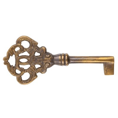 Hand Aged Solid Brass Antique Skeleton Key - Hollow Barrel Fancy Key for Cabi