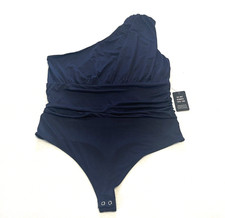 Express Body Contour Collection Navy One Shoulder Thong Bodysuit Sculpt Large
