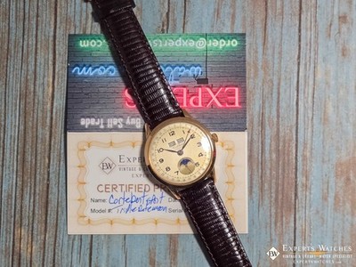 1940's Vintage Cortebert Sport Triple Date Italian Day Moonphase 18k Gold Watch