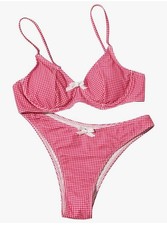 Women's Red Gingham Bikini Set with Bow Accents