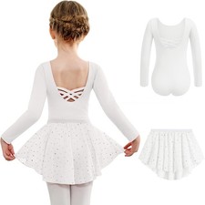 Arshiner Girls Ballet Leotards with Chiffon Dance Skirt Long 6-7 Years, White