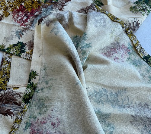 3 Pcs. Vtg. Saison Happily Married Barkcloth Fabric Fall/Multicolor Trees/Floral - Picture 7 of 19