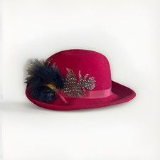 Vintage Betmar New York 100 Wool Feather Hat Red