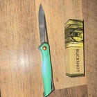 Buckshot Green Aluminum Handle Stainless Steel Combo Blade Manual Pocketknife — photo 1