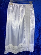 Vtg White Silky Satin & Lace Waist Slip, Adjustable Waist! Approx 16-18 glossy