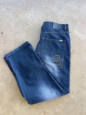 Vintage Sean John Mens Blue Baggy Wide Leg Hip Hop Jeans Embroidered SJ Logo K3