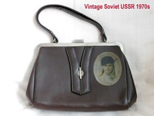 1970s Vintage Soviet Women's Purse Brown Faux Leather Handbag USSR Collectible