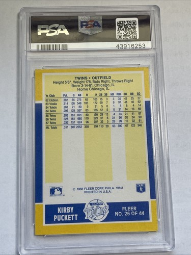 Kirby Puckett 1988 Fleer MVP #26 PSA Autogramm PSA/DNA Twins Auto - Bild 2 von 2