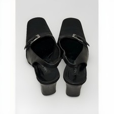 Via Spiga Black Sqaure Toe Leather/textile Slingback chunky Heels shoes sz 6.5m