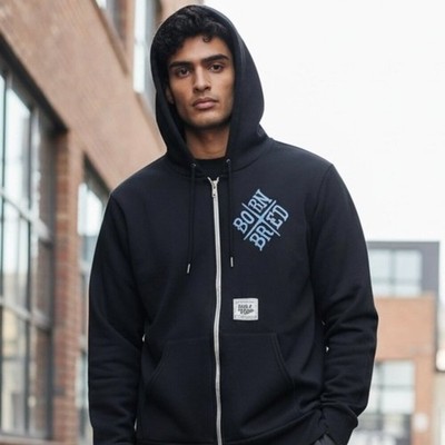 Born & Bred Black Hoodie Men's Size Medium Full Front Zip USA Made