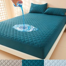 Waterproof Quilted Mattress Protector Breathable Fitted Bed Cover Pad 9-14" Deep