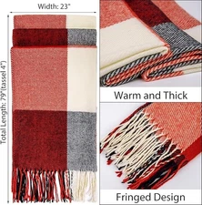 Loritta Womens Scarf Fashion Long Plaid Shawls Wraps Big Grid Winter Warm Lattic