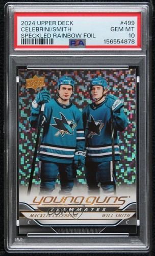 Macklin Celebrini / Will Smith [Speckled Rainbow] #499 2024 Upper Deck card