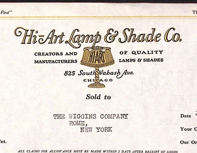 1925 Hi Art Lamp & Shade Co Quality Lamps & Shades Chicago IL Billhead 7''H