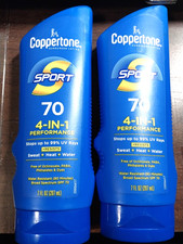 2 Coppertone Sport 4 n 1 Sunscreen Lotion SPF 70 7 Fl Oz each Exp 04/2027