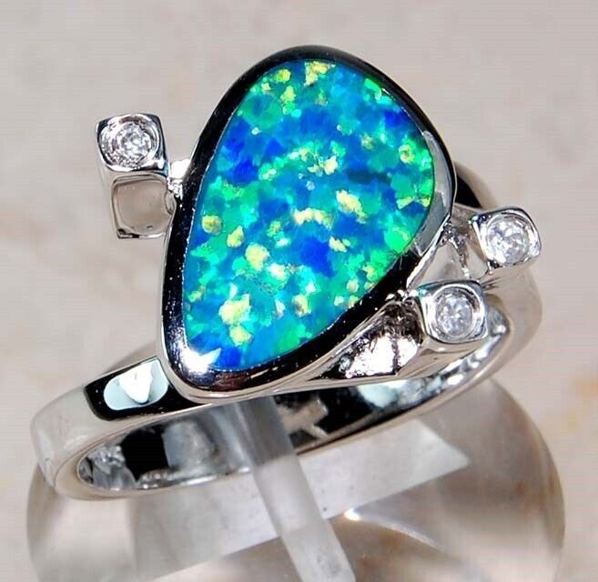 Australian Opal Inlay 925 Solid Sterling Silver Ring Sz 8 DT4
