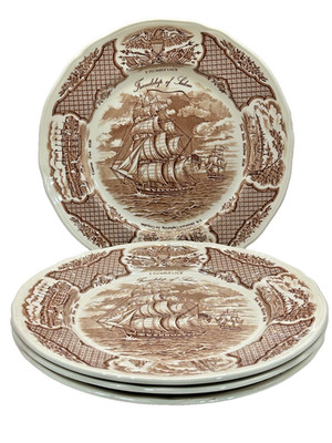 Fair Winds Brown by Alfred Meakin Set of 4 Dinner Plates 10 1/2'' Made in England