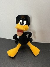 Vintage Looney Tunes Daffy Duck With Plastic Hat Bean Bag Plush 6" 2003 Mattel