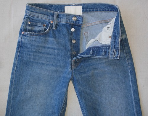 Pantalones de mezclilla cortos Mother Tomcat tiro alto relajados BF para mujer talla 28 azul desgastado L25 - Imagen 6 de 13