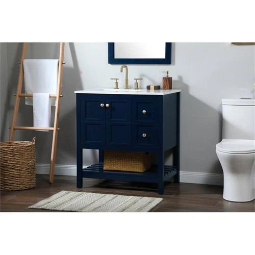 Elegant Decor Theo 32" Zinc Alloy MDF Single Bathroom Vanity in Blue - Picture 2 of 8