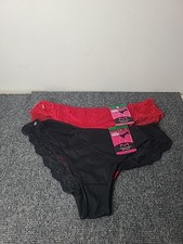Maidenform 2-Pair Women's Tanga Underwear Nylon Lace Trim Black Red L 7 NWT