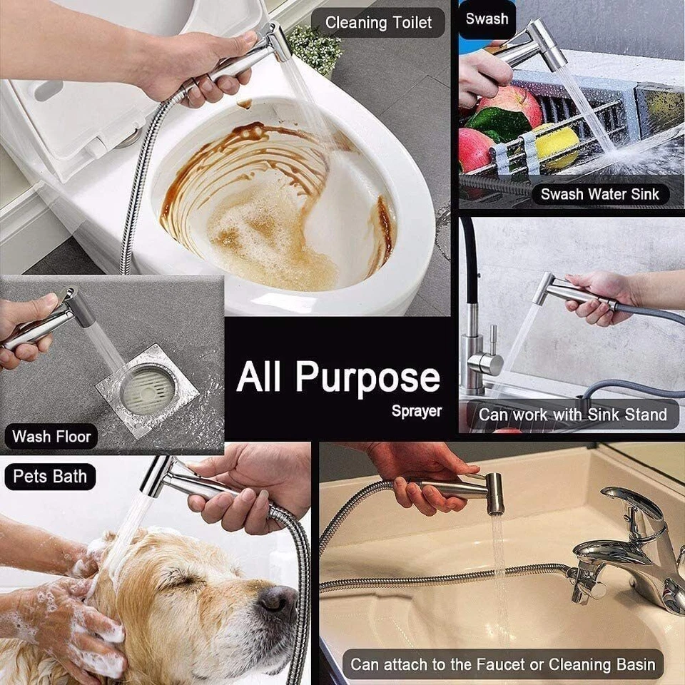 Toilet Shattaf Adapter Hose Bidet Spray Stainless Steel Handheld Shower Head US - Image 4 of 4