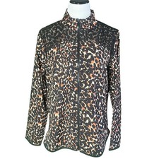 Zenergy by Chicos Animal Print Mesh Trim Full Zip Jacket Mock Neck Size 2 Large