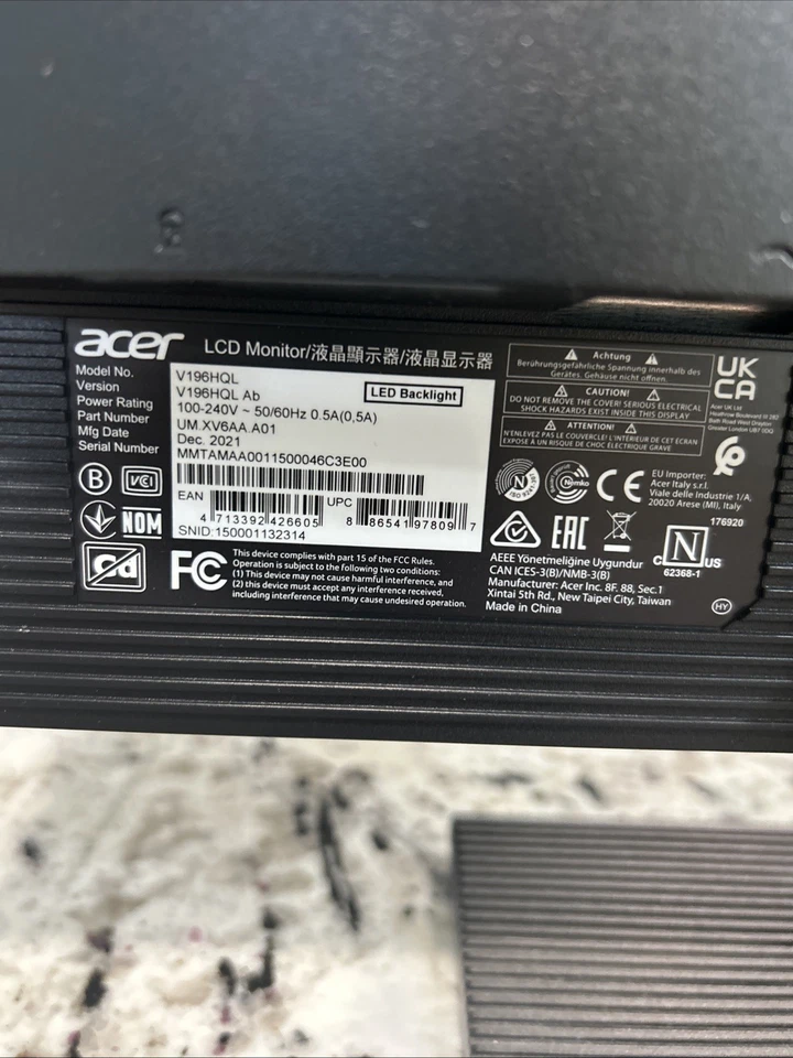 Acer V196HQL 18.5" Widescreen LCD Monitor - Image 2 of 2