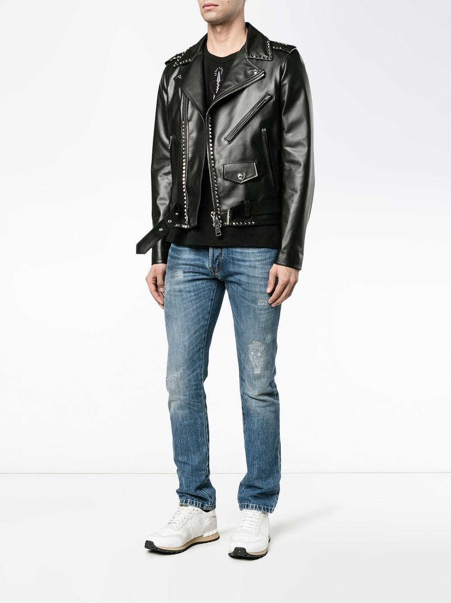 valentino ブラックレザージャケット VALENTINO Biker Jacket Embellished BLACK Leather Rockstud