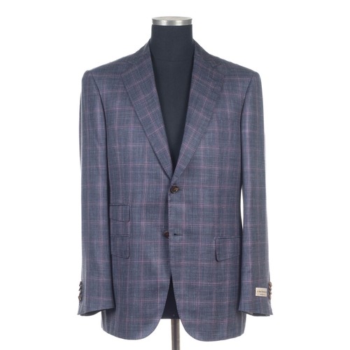 3220 SARTORIA CASTANGIA Silk Linen Suit Blazer Check Blue Purple EU:50 R 7 US:40