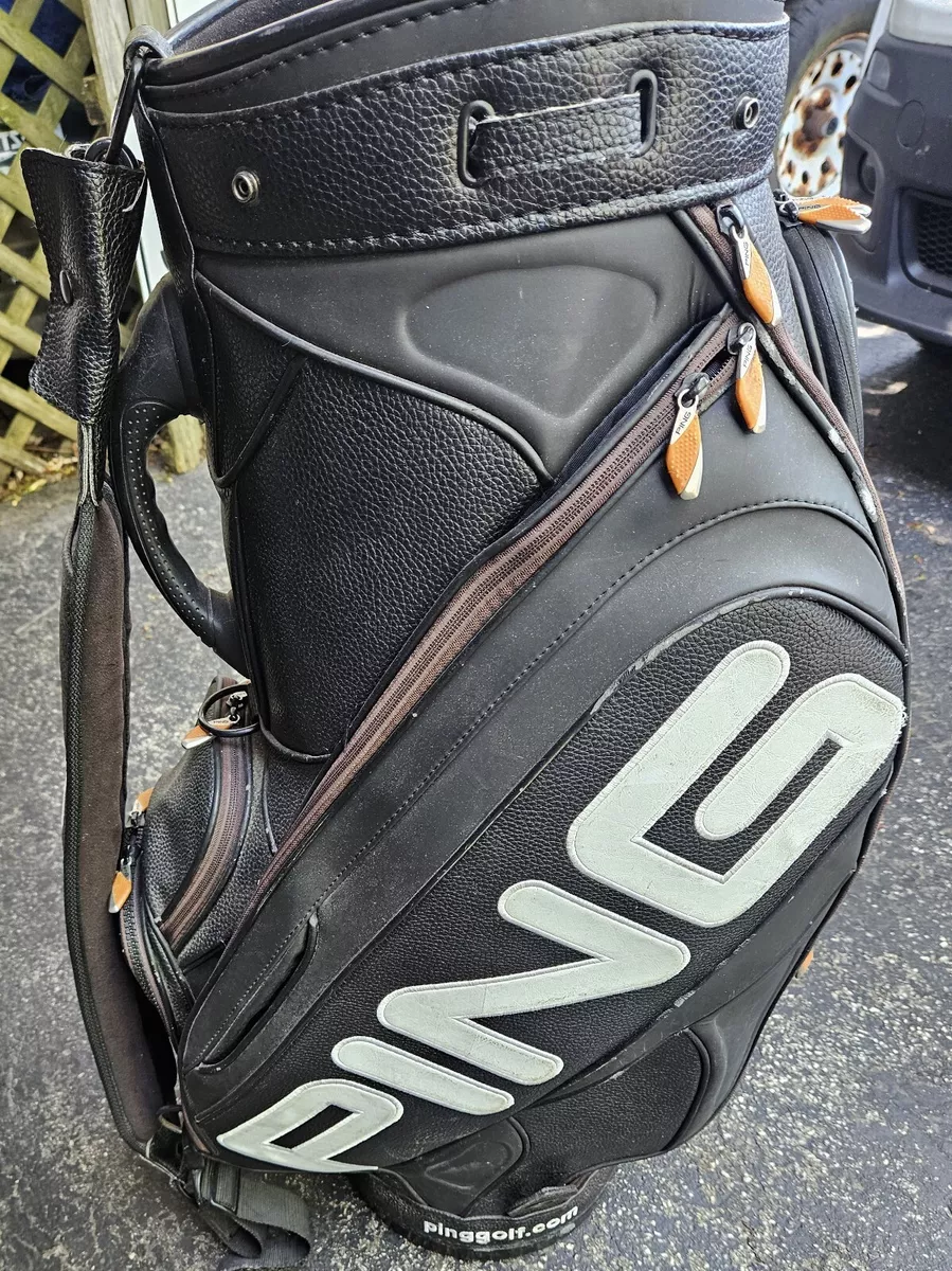 Vtg. Ping Staff Golf Bag Black White 6 Way Divide lg heavy duty bag as is