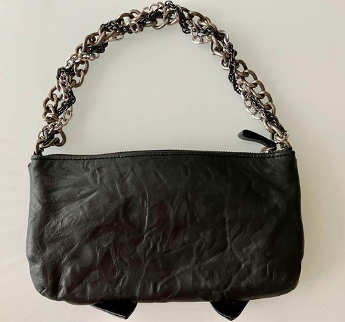 JUICY COTURE BLACK Leather Ribbon Chain COOL Rock Shoulder Bag Y2K Vintage RARE - Picture 4 of 8