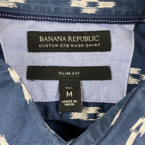 Camicia azteca Banana Republic slim fit uomo M blu polsino infradito manica lunga con bottoni - Foto 5 di 15