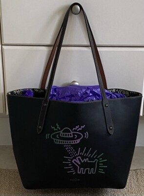 COACH X KEITH HARING BARKING DOG SPACE SHIP BLACK LEATHER