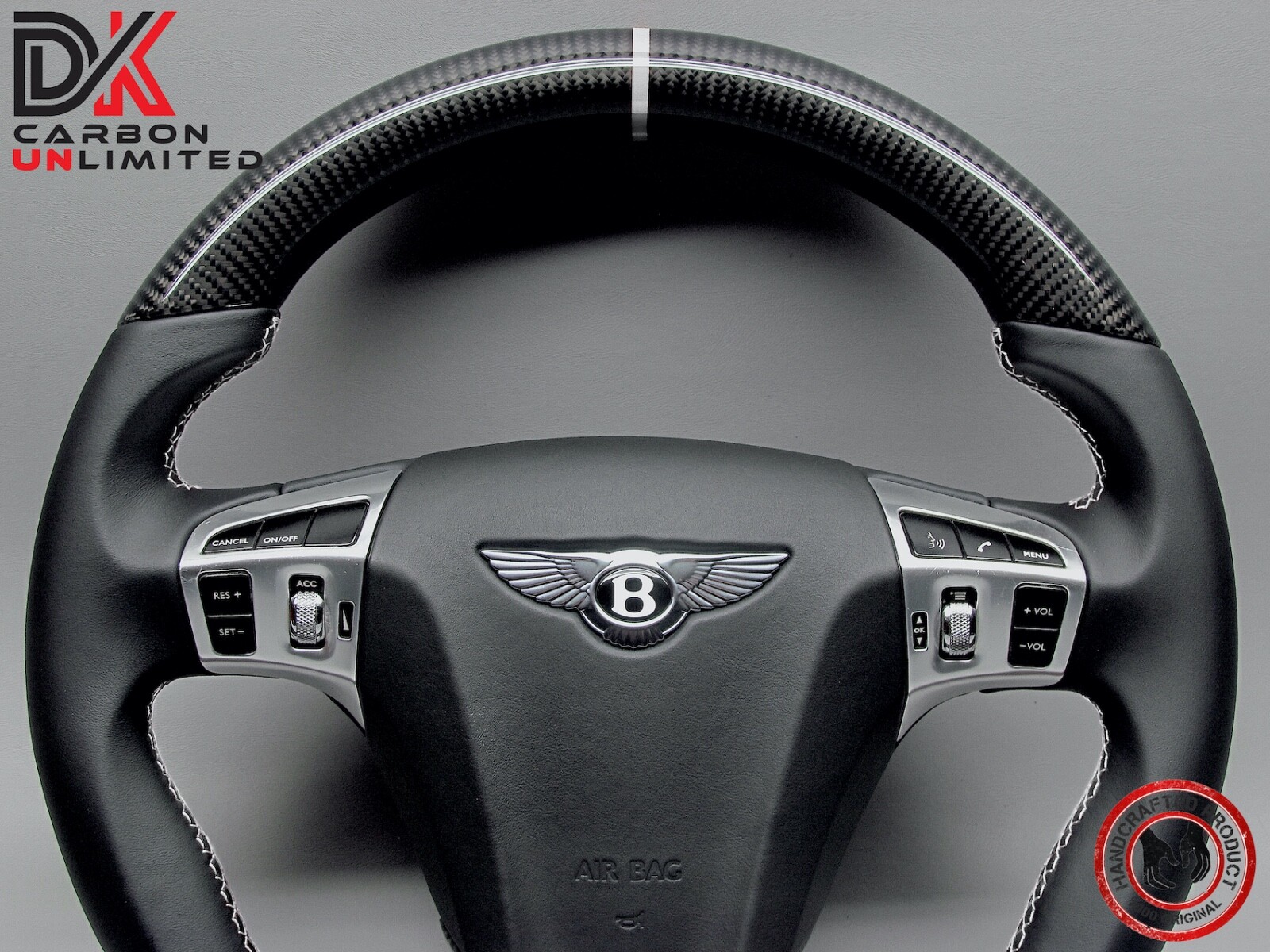 Bentley Continental GT Flying Spur 5mm White Ring Napa Carbon Steering Wheel v1
