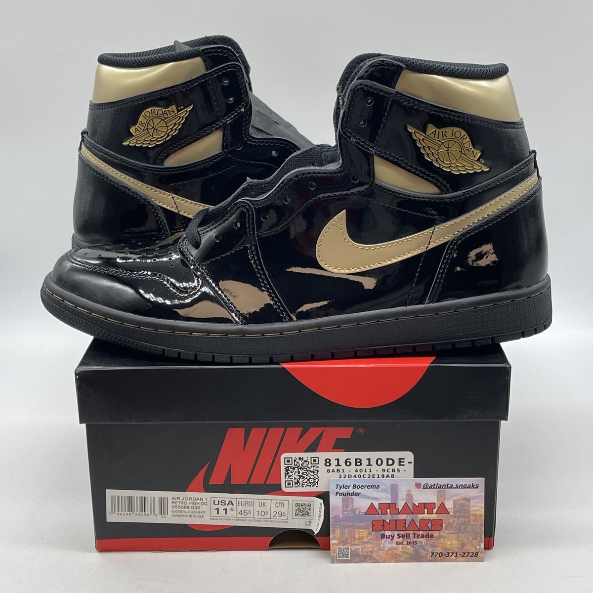 Size 11.5 - Jordan 1 Black 2020 Leather Gold (555088-032) | eBay