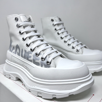 【関税込み】Tread Slick Sneakers in Silver and White Fabric Alexander Mcqueen Tread Boots Women's Size 38.5 EU/8.5 US