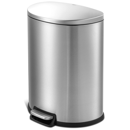 13.2 Gal Trash Can D-Shape Step On Kitchen Trash Can Waste Bin Stainless Steel - Picture 2 of 10